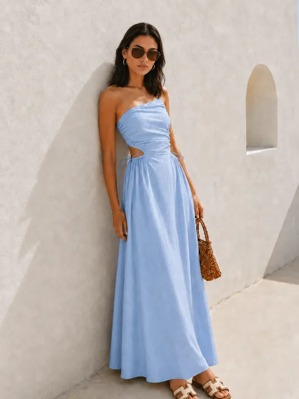 Cutout Tie-Side Cotton Linen Midi Dress made by COMMENSE