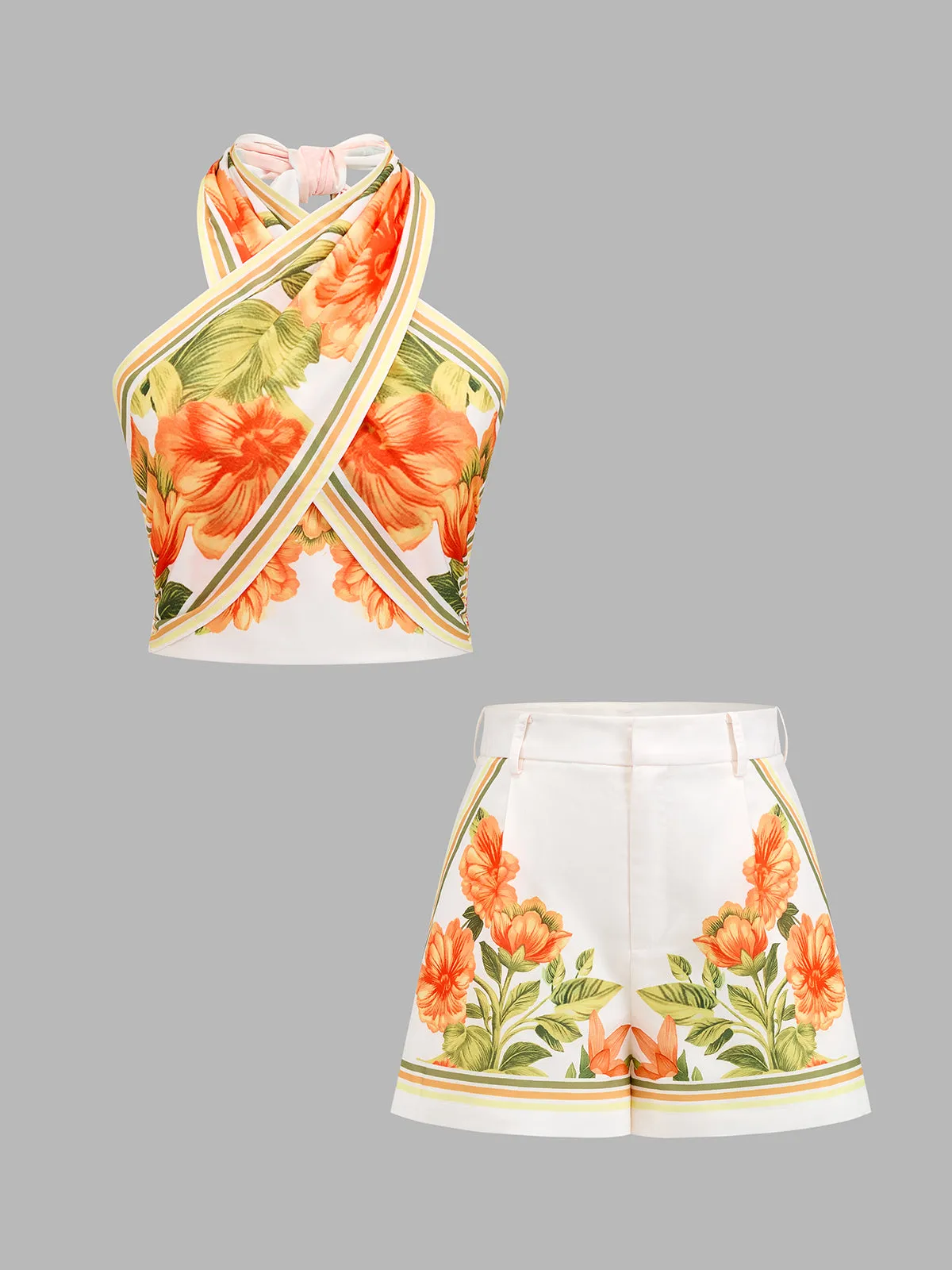 Floral Print Halter Top & Shorts Set sold by COMMENSE product image thumbnail 2