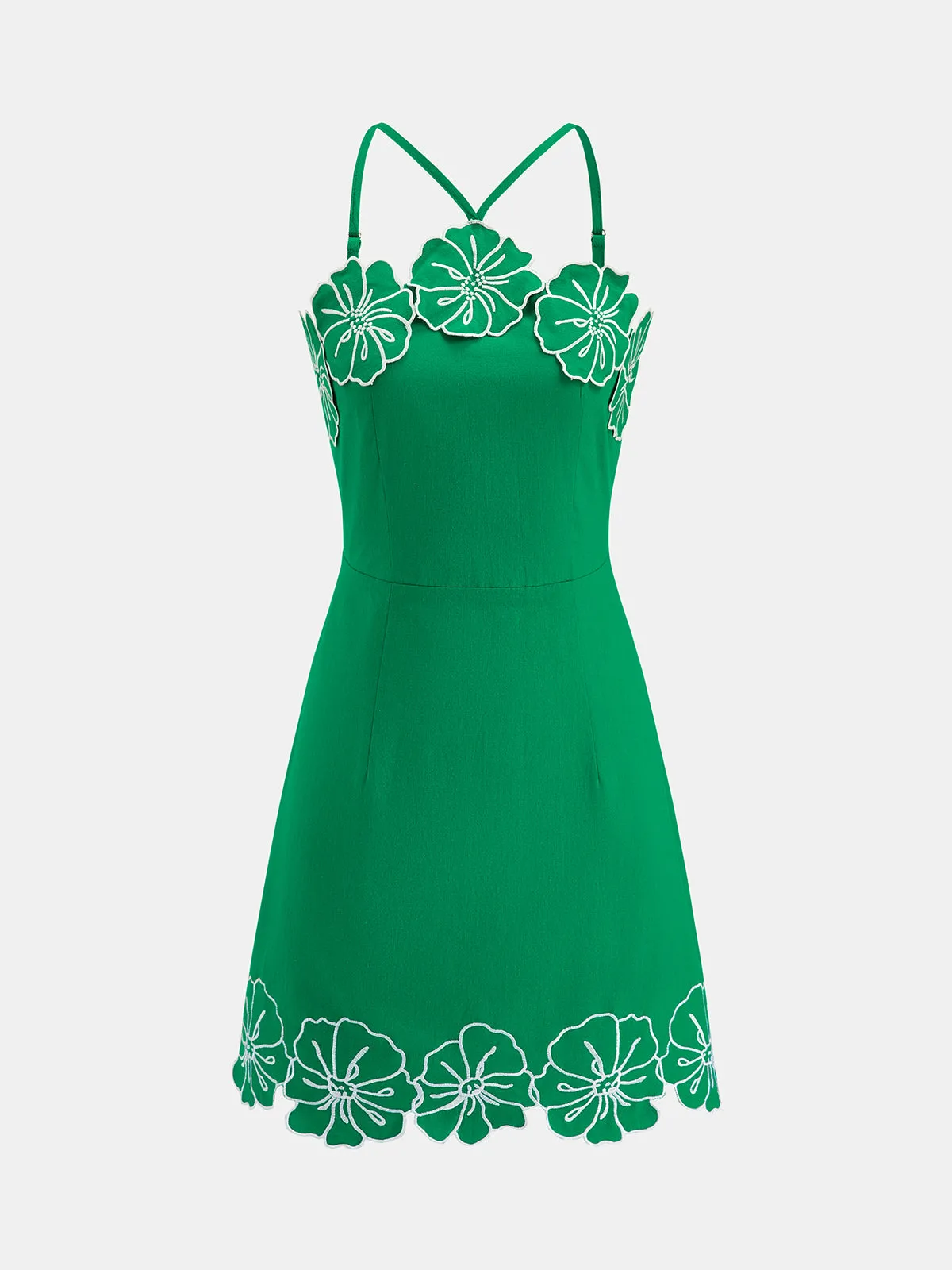 Cotton Floral Embroidered Cami Mini Dress sold by COMMENSE product image thumbnail 2