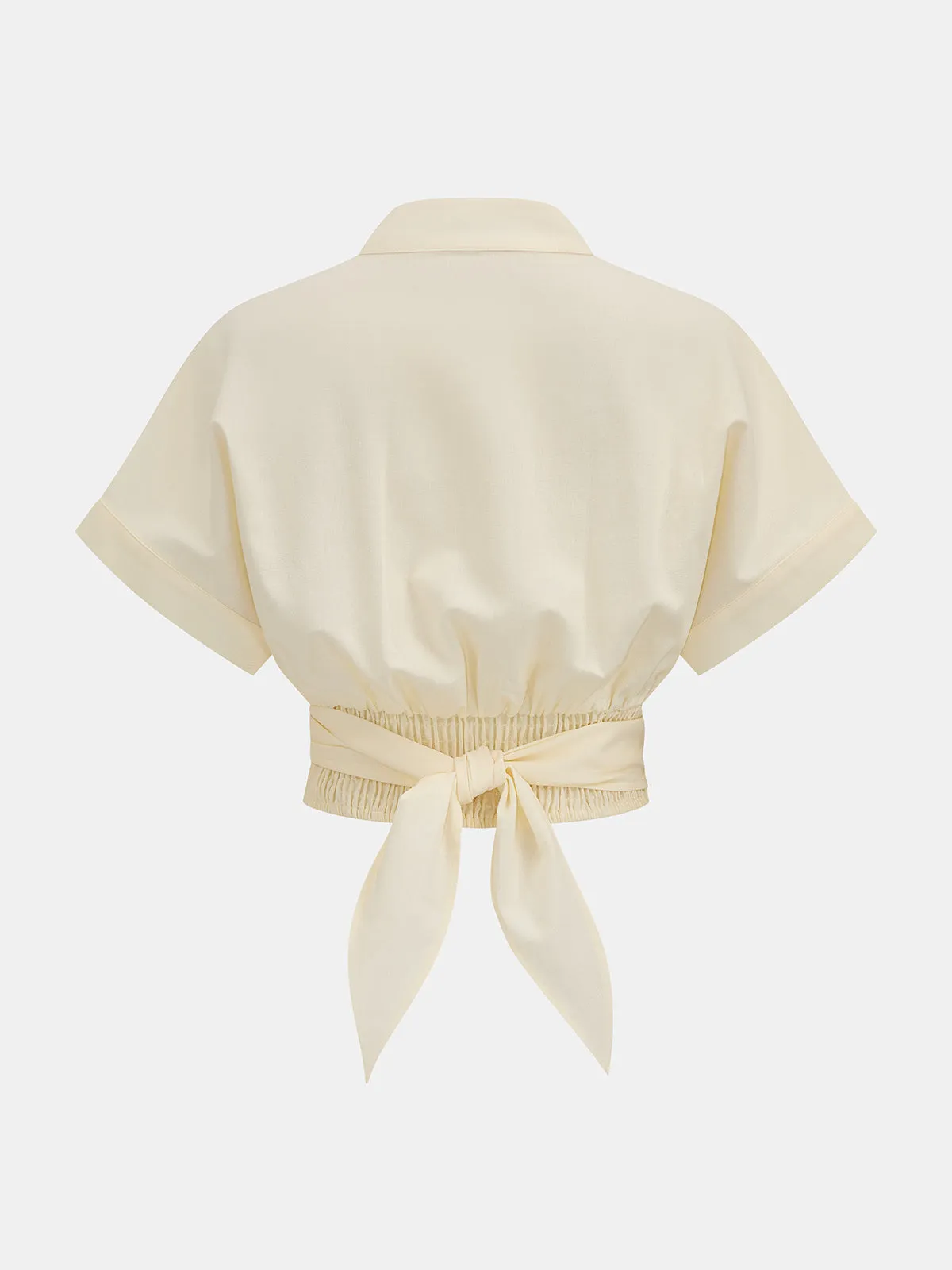 V-Neck Cinched Waist Cotton Linen Blouse sold by COMMENSE product image thumbnail 3