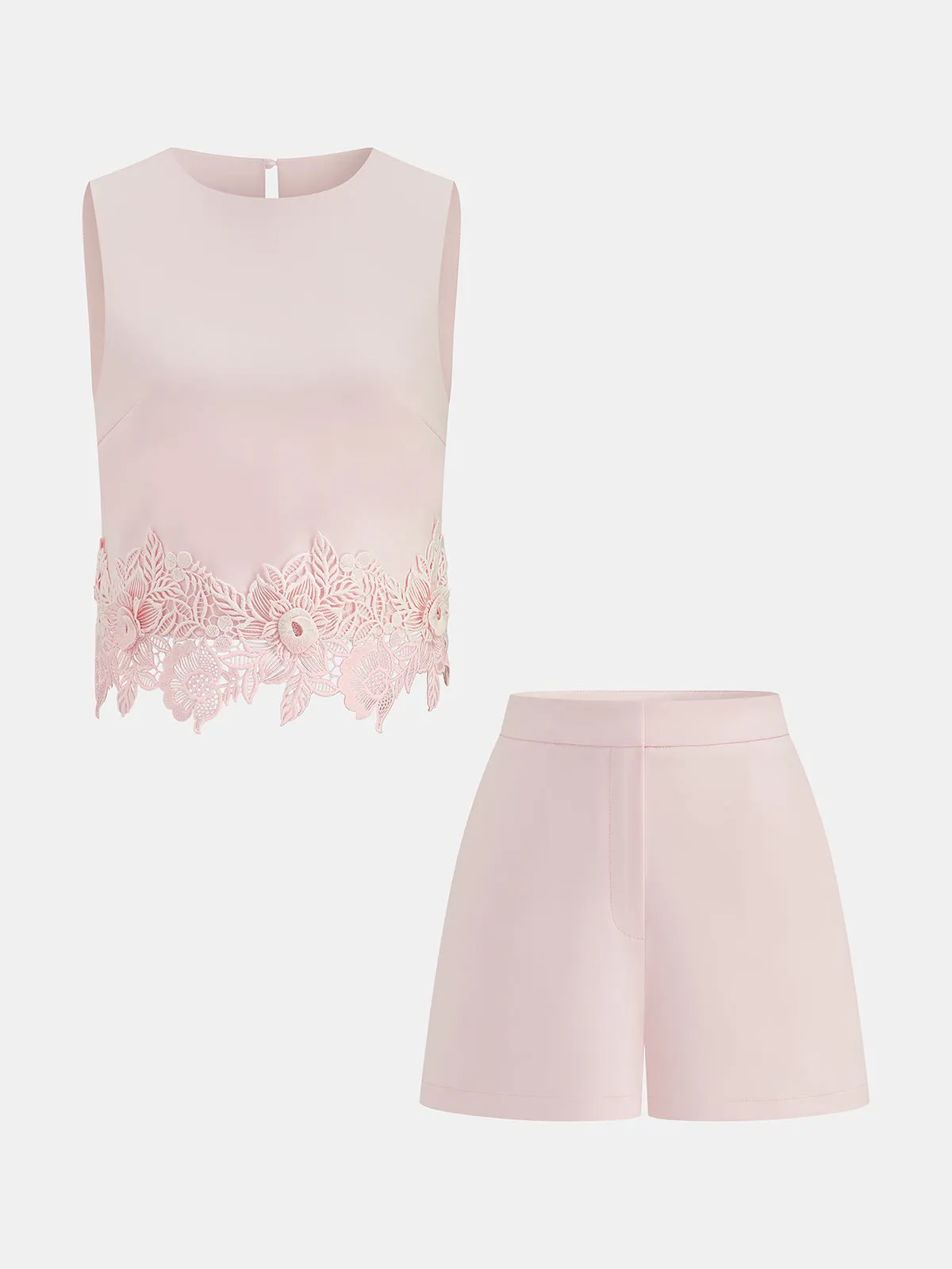 Lace Hem Sleeveless Top & Shorts Set sold by COMMENSE product image thumbnail 2