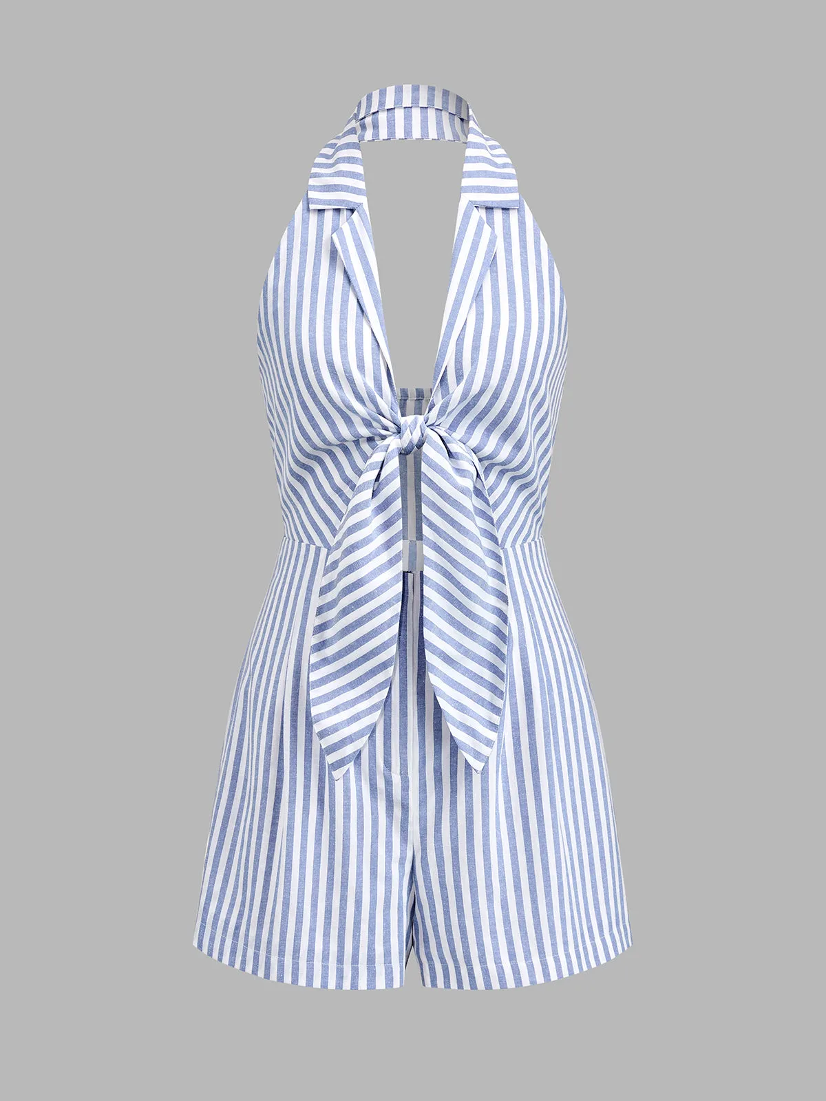 Halter Tie Front Striped Romper sold by COMMENSE product image thumbnail 2