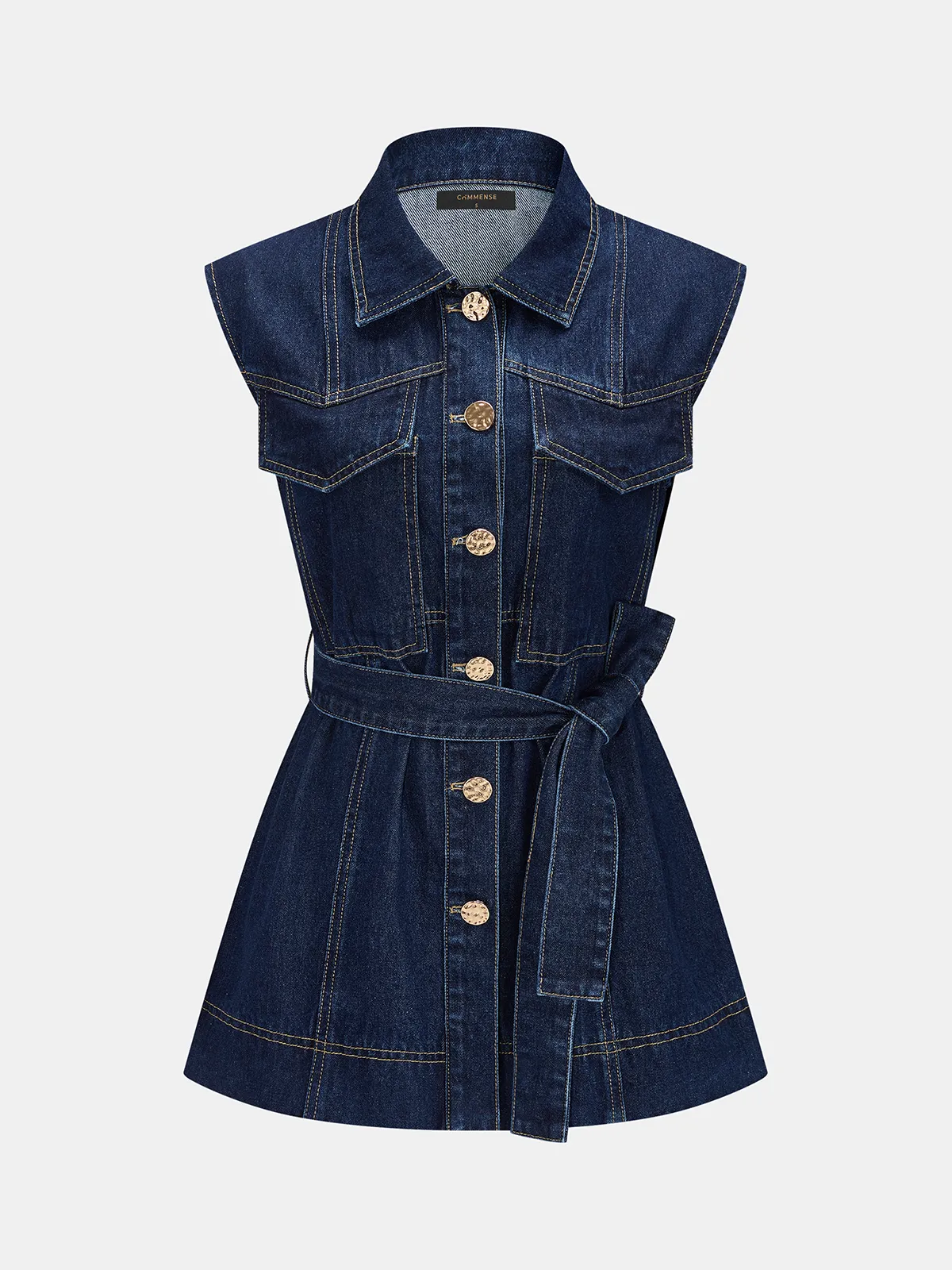 Sleeveless Belted Denim Shirt & Shorts Set sold by COMMENSE product image thumbnail 3