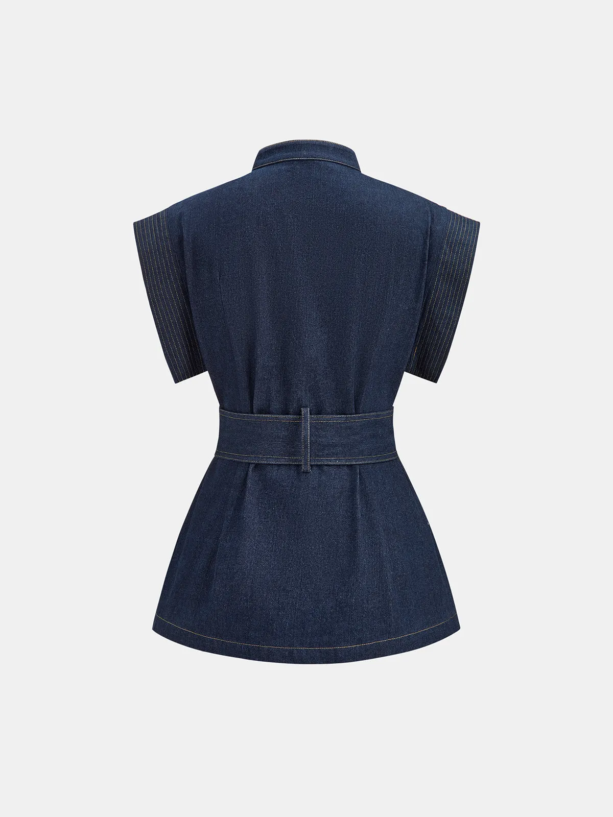 Sleeveless Button Front Belted Denim Blouse sold by COMMENSE product image thumbnail 3