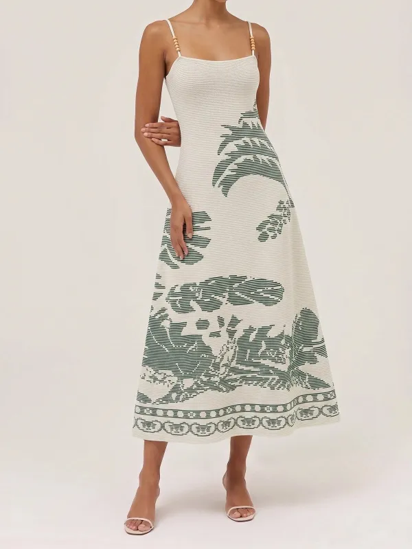 Bead Strap Palm Jacquard Knit Midi Dress made by COMMENSE