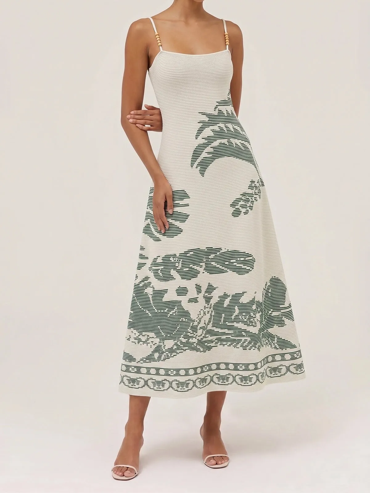 Bead Strap Palm Jacquard Knit Midi Dress sold by COMMENSE