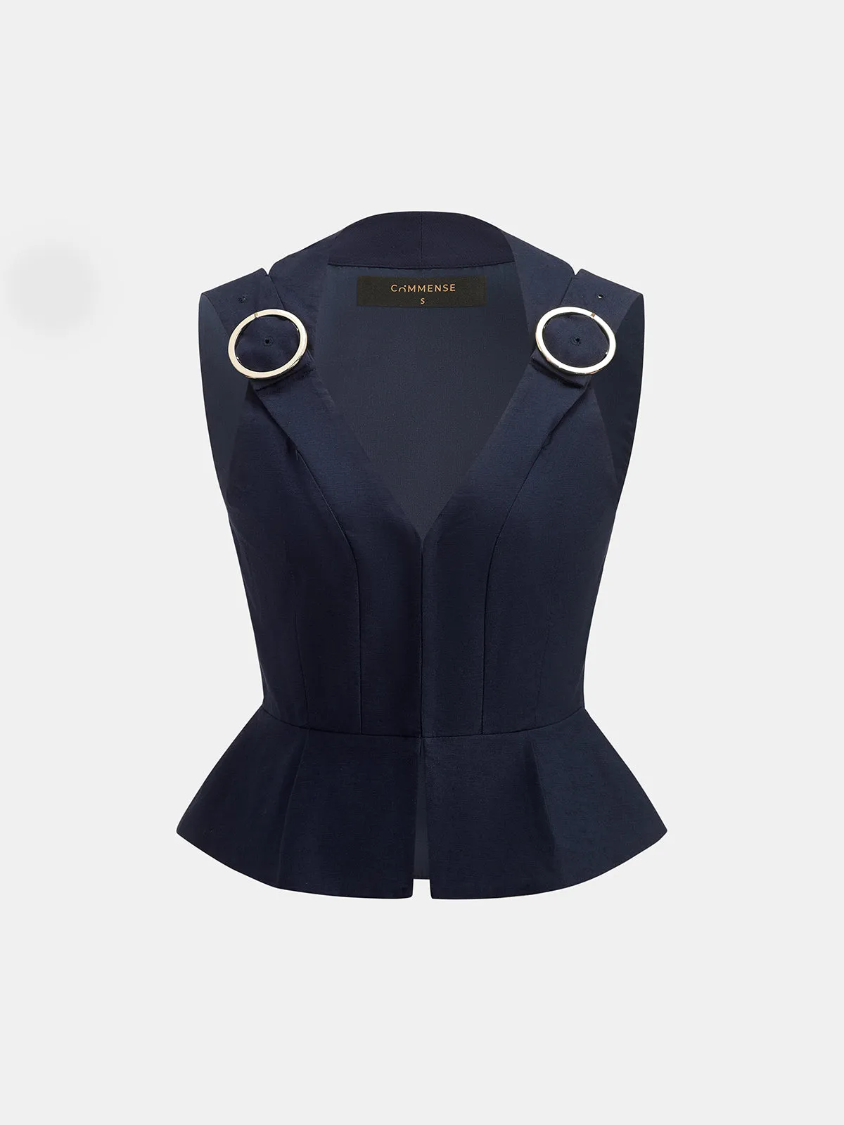 Ring Detail Peplum Cotton Linen Top & Pants Set sold by COMMENSE product image thumbnail 5