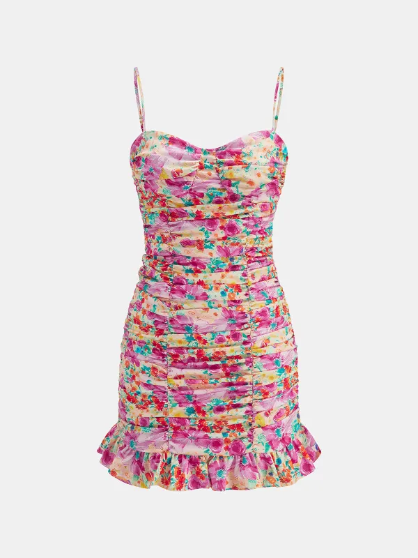 Floral Print Ruched Cami Mini Dress made by COMMENSE