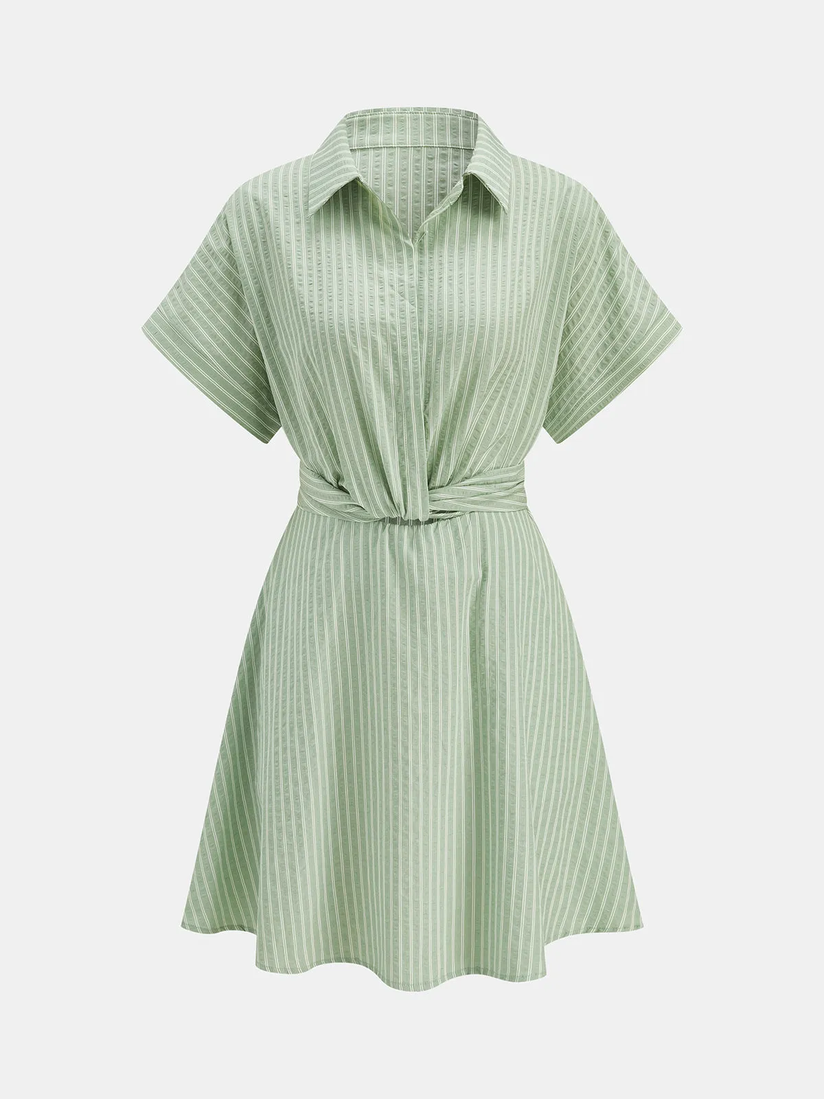 Striped Short Sleeve Tie-Back Shirt Dress sold by COMMENSE