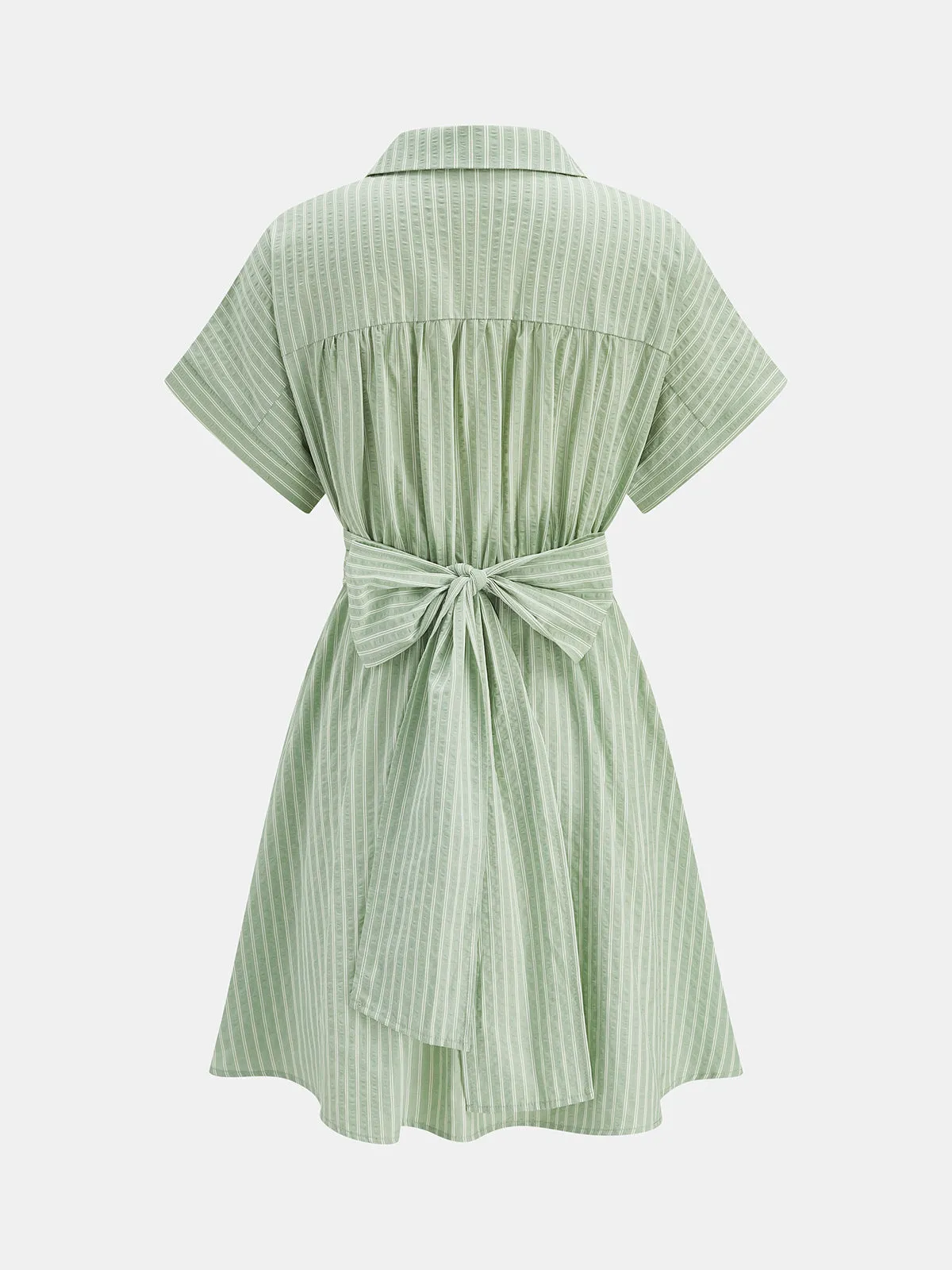 Striped Short Sleeve Tie-Back Shirt Dress sold by COMMENSE product image thumbnail 2