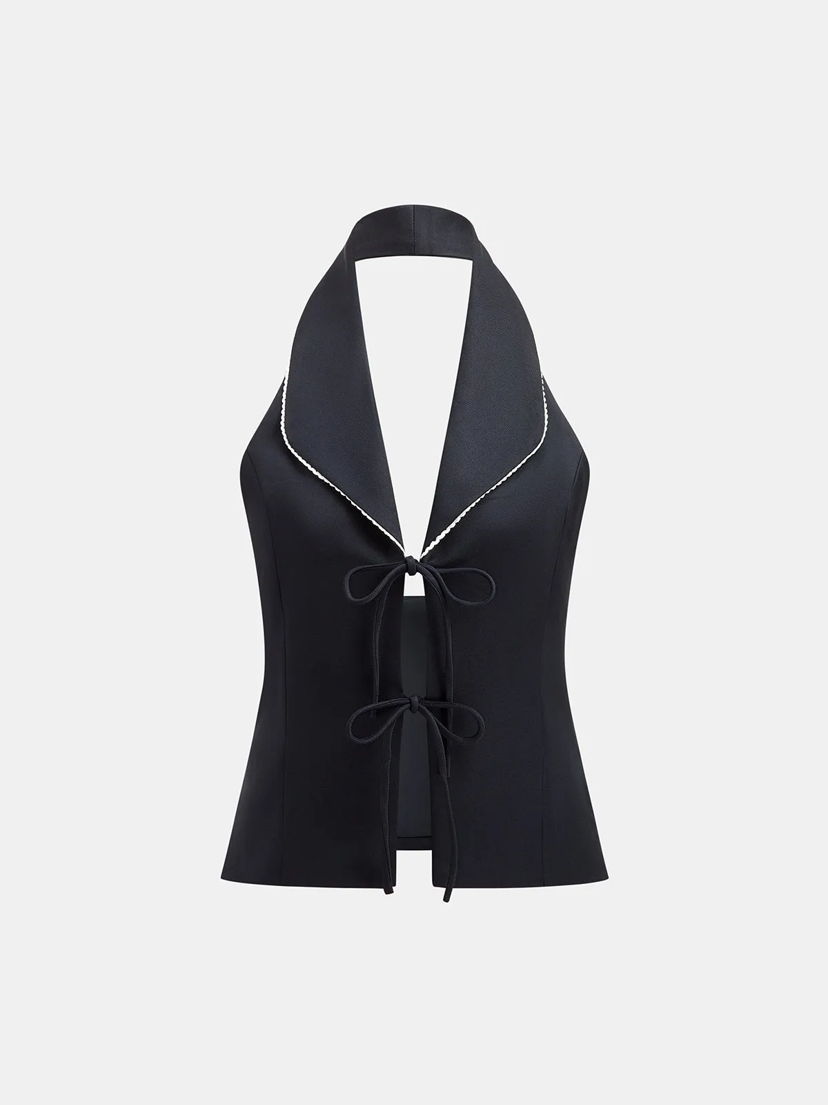 Lapel Halter Tie Front Vest sold by COMMENSE