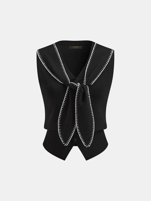 Contrast Stitch Knotted Knit Vest made by COMMENSE