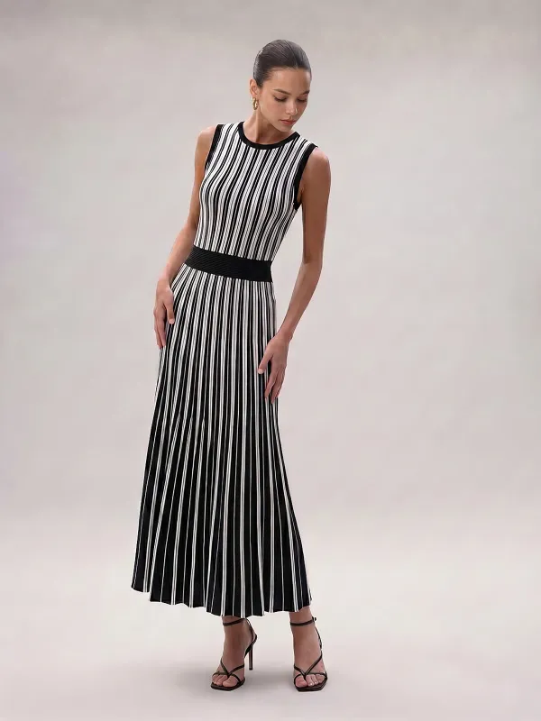Striped Sleeveless Knit Midi Dress made by COMMENSE