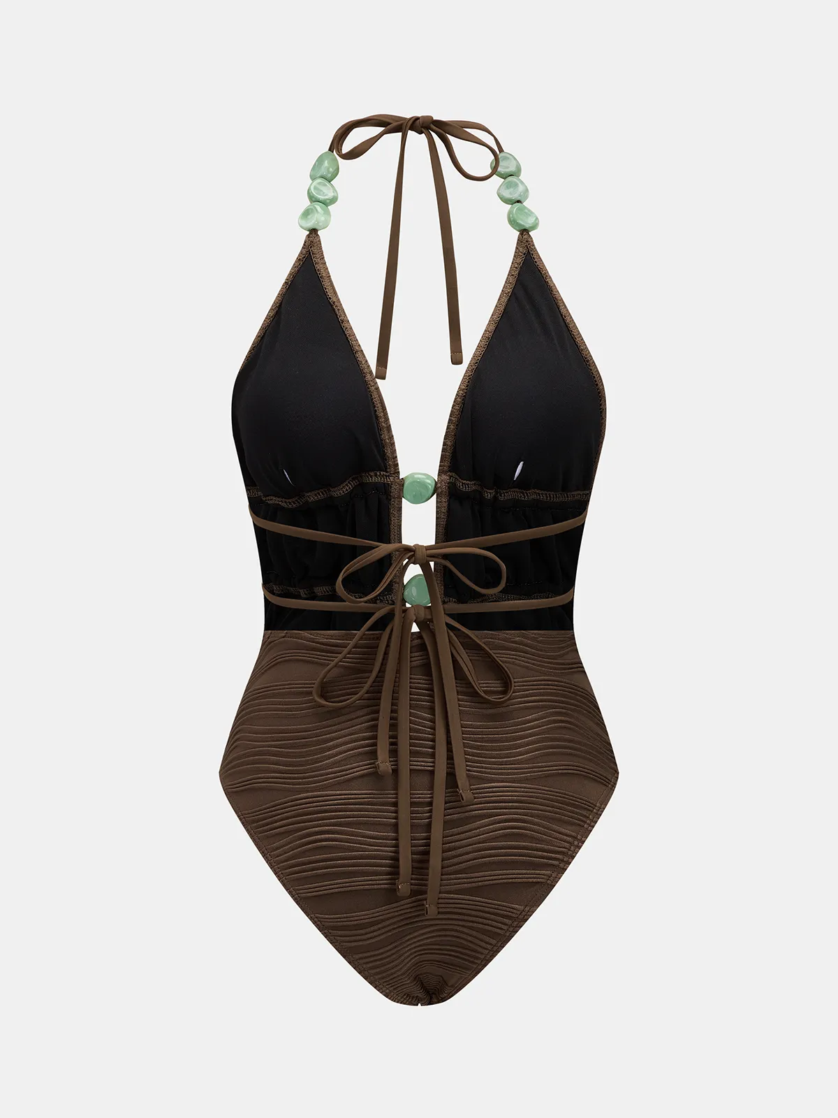 Beaded Textured One Piece Swimsuit & Sarong Set sold by COMMENSE product image thumbnail 4