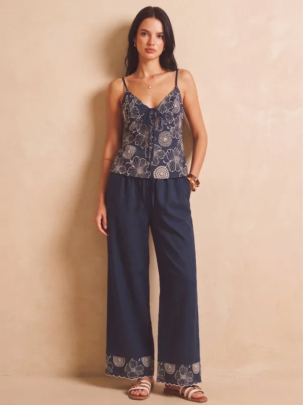 Floral Embroidery Cami Top & Pant Set made by COMMENSE