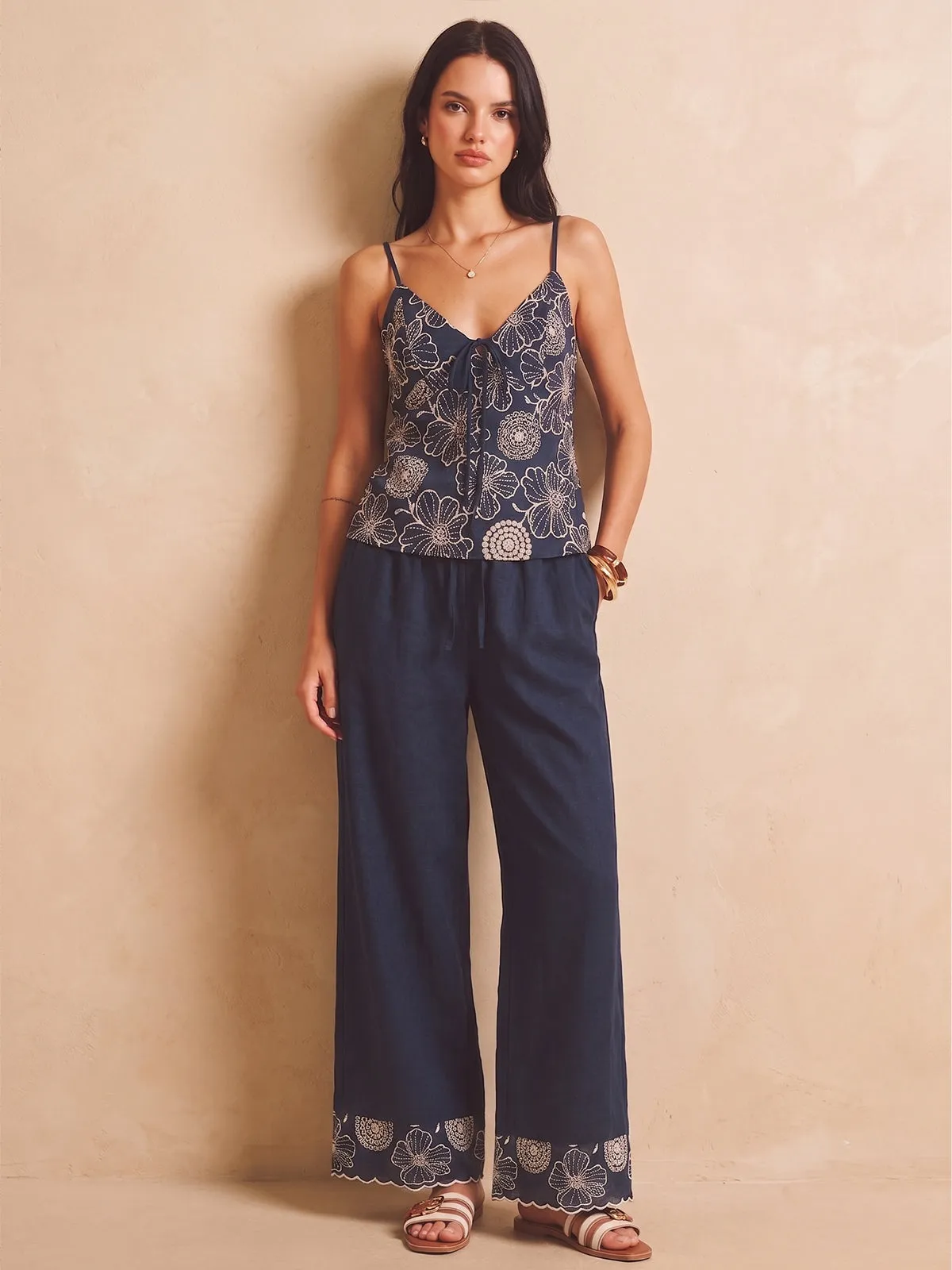 Floral Embroidery Cami Top & Pant Set sold by COMMENSE