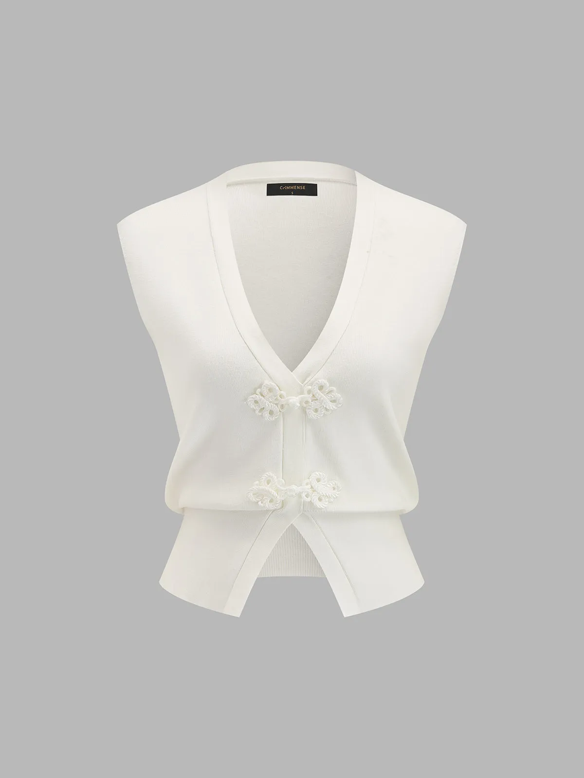 Frog Button V Neck Knit Vest sold by COMMENSE product image thumbnail 2