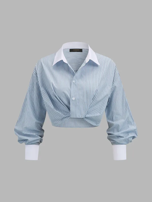 Striped Twisted Cropped Long Sleeve Shirt made by COMMENSE