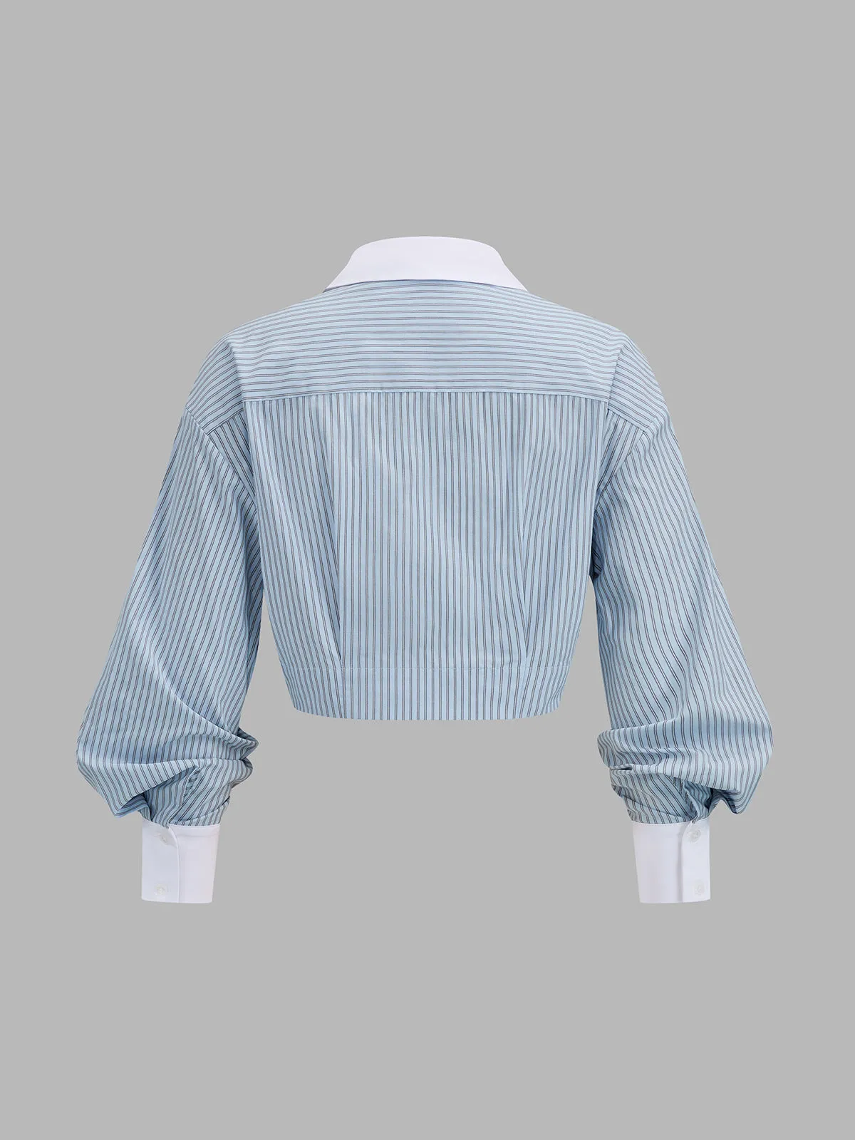 Striped Twisted Cropped Long Sleeve Shirt sold by COMMENSE product image thumbnail 2