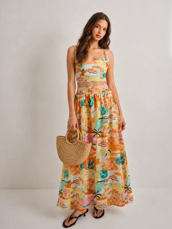 Printed Vacation Two Piece Skirt Set made by COMMENSE
