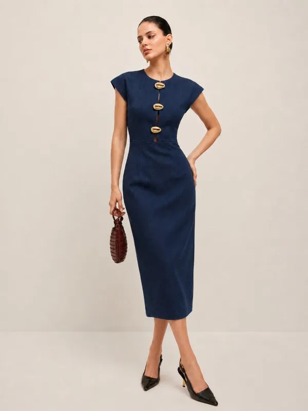 Metal Detail Cap Sleeve Maxi Dress made by COMMENSE