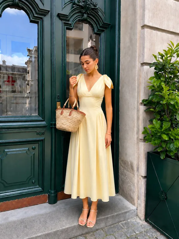 Cross Back Bow Strap Midi Dress made by COMMENSE
