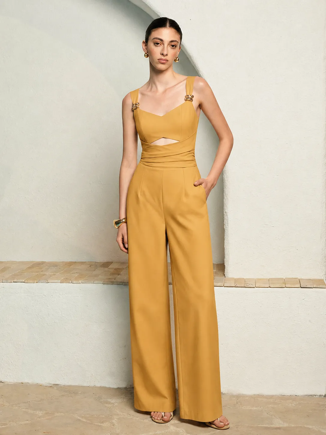 Cutout Bow Back Wide Leg Jumpsuit sold by COMMENSE