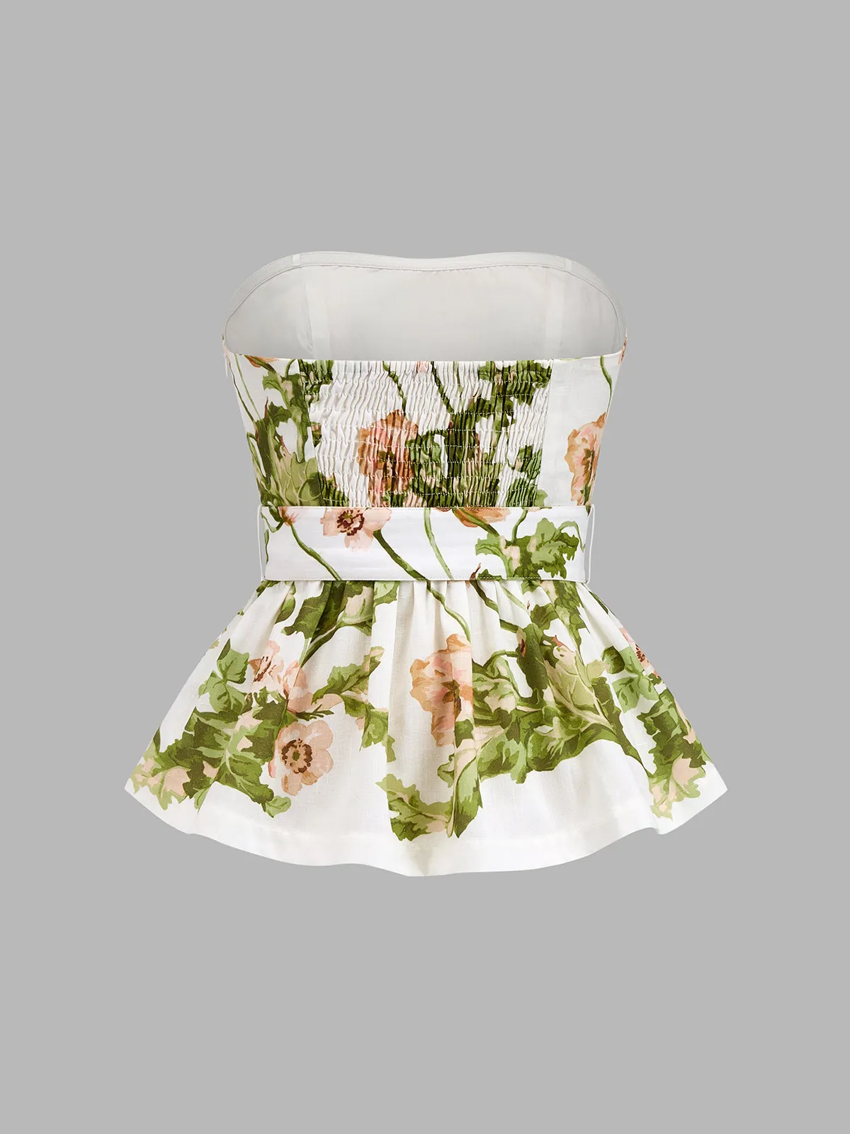 Floral Print Strapless Belted Peplum Top sold by COMMENSE product image thumbnail 3