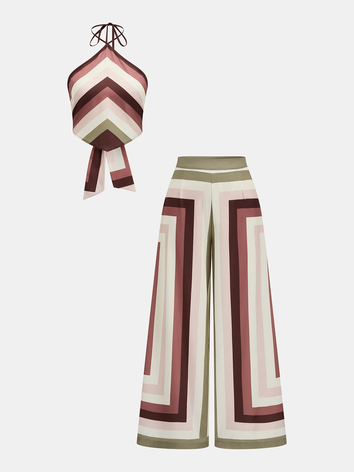 Geometric Print Halter Top & Pants Set sold by COMMENSE product image thumbnail 2