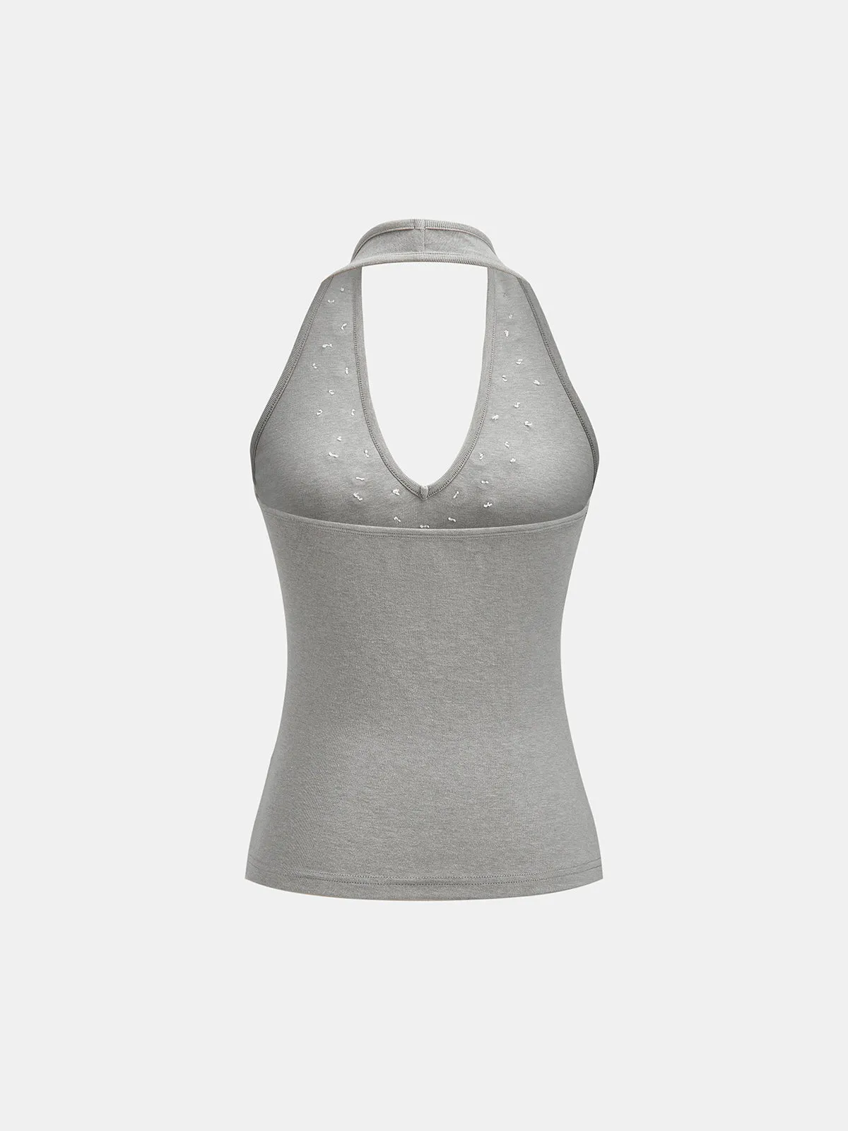 Button Embellished Halter Neck Fitted Tank Top sold by COMMENSE product image thumbnail 3