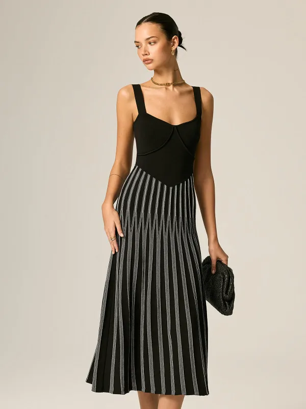 Slim Fit Striped Knit Maxi Dress made by COMMENSE