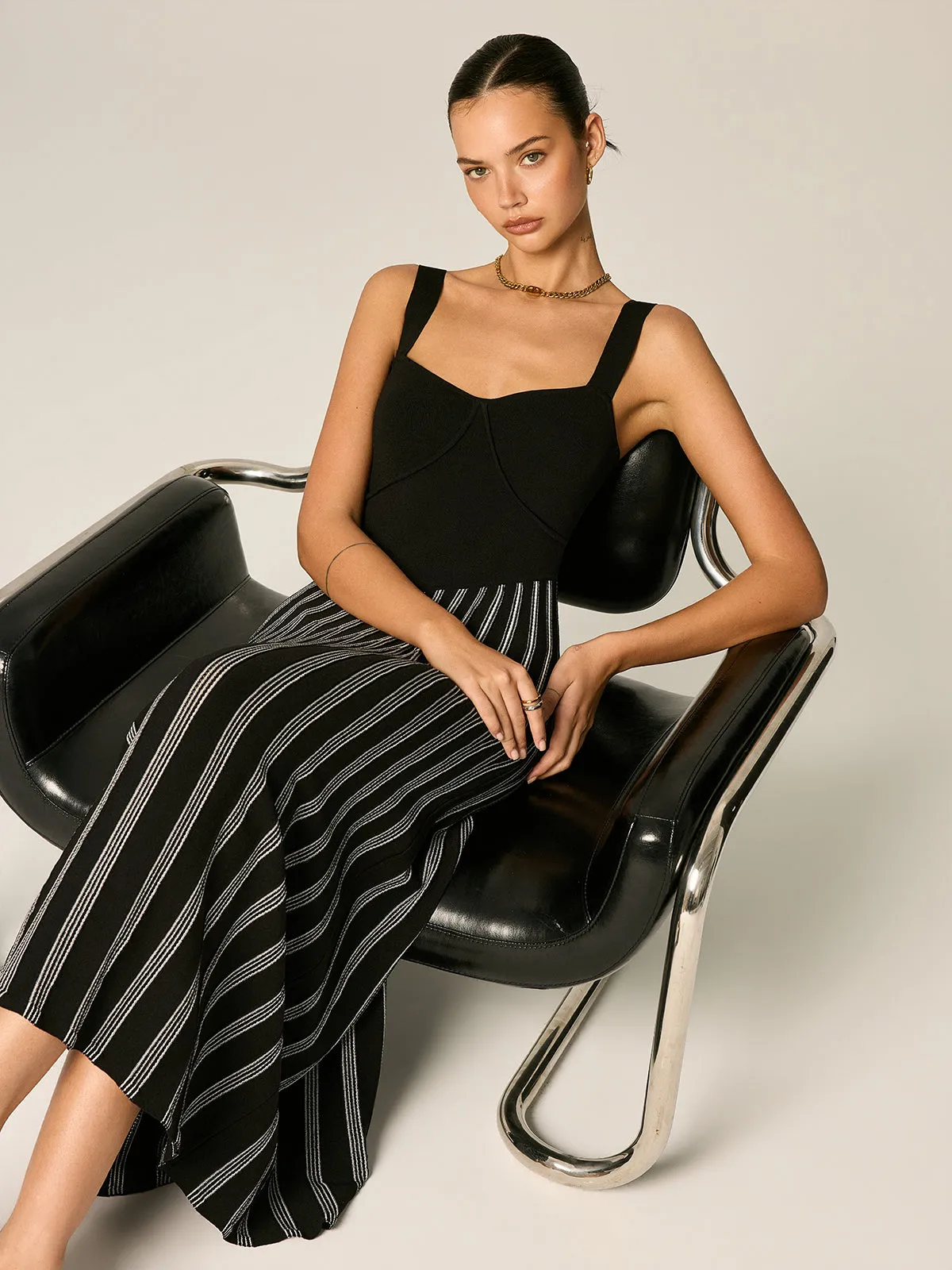 Slim Fit Striped Knit Maxi Dress sold by COMMENSE product image thumbnail 5