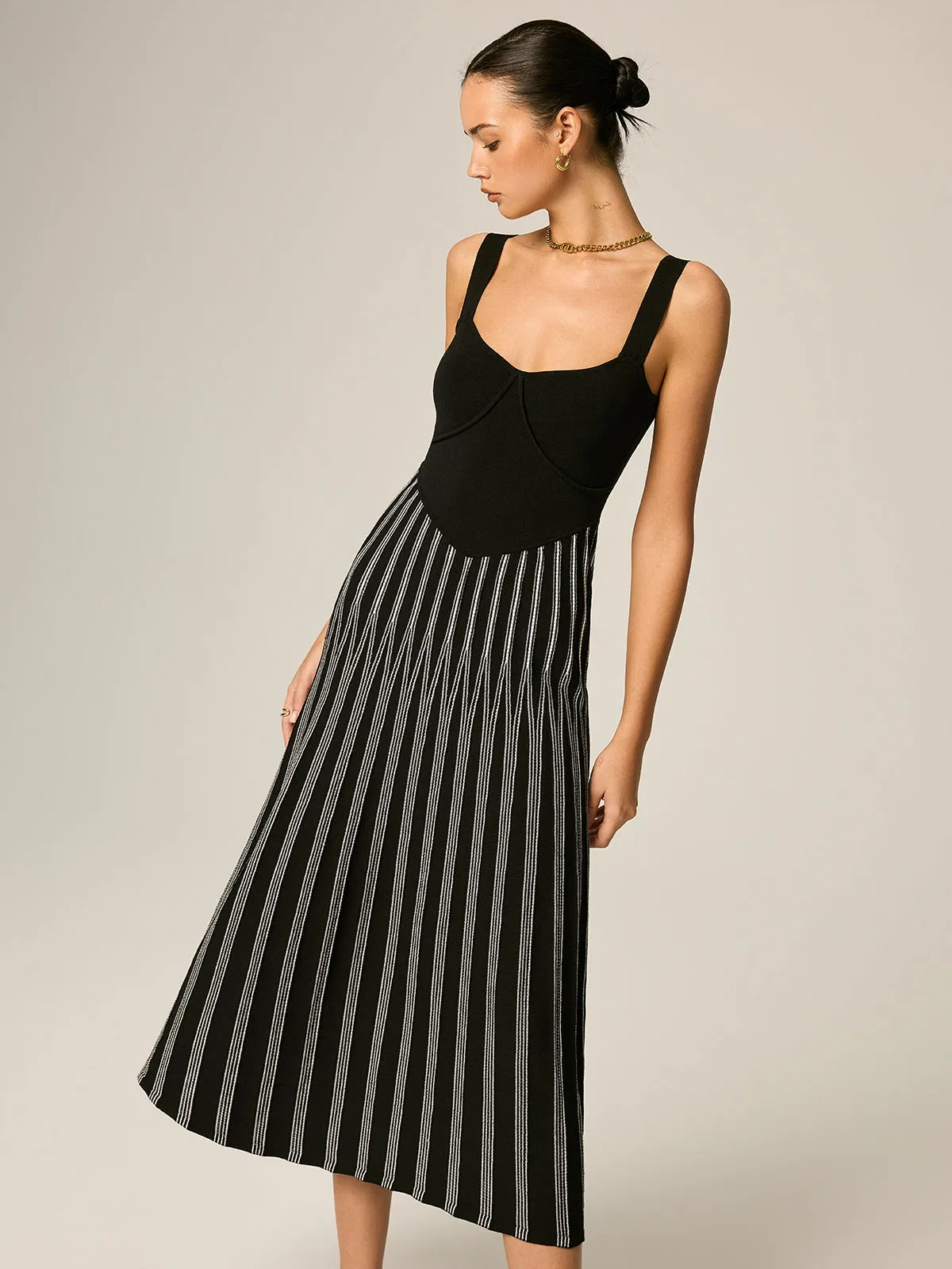 Slim Fit Striped Knit Maxi Dress sold by COMMENSE product image thumbnail 3