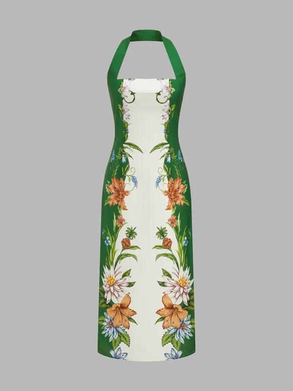 Vintage Botanical Print Halter Midi Dress made by COMMENSE