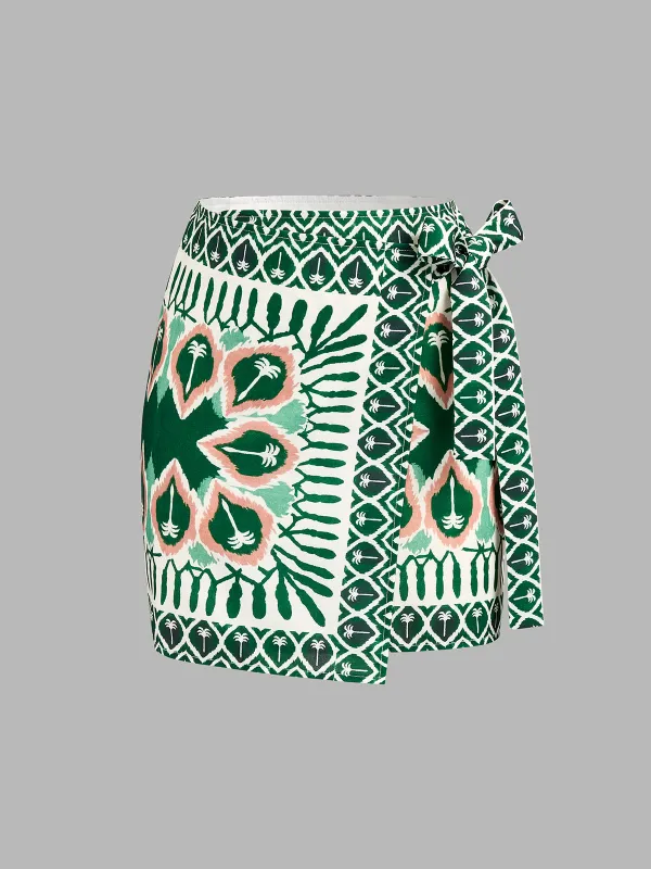 Tribal Print Wrap Tie Mini Skirt made by COMMENSE