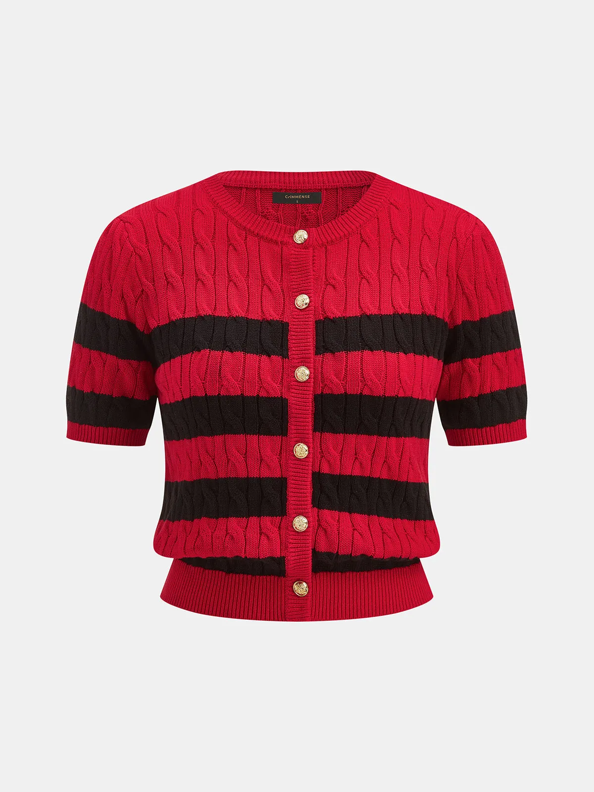 Striped Cable Knit Short Sleeve Cardigan sold by COMMENSE product image thumbnail 2