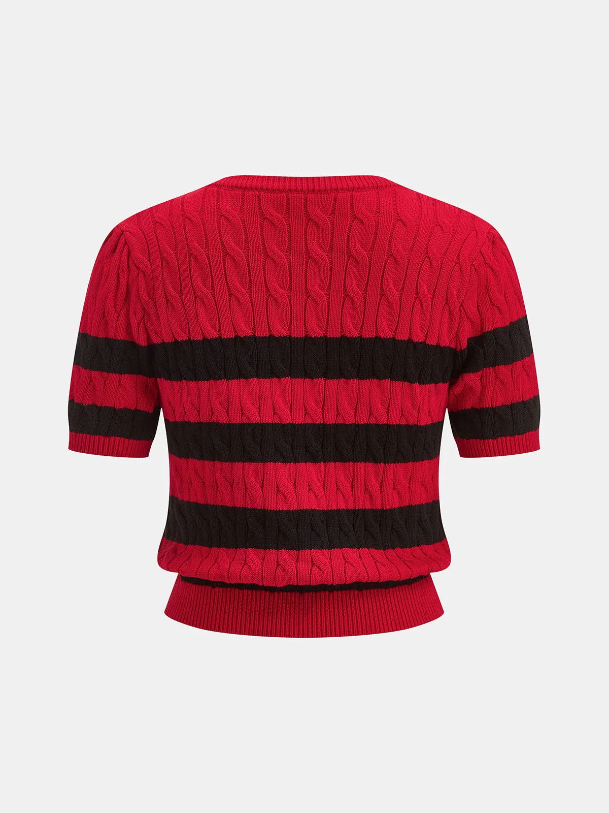 Striped Cable Knit Short Sleeve Cardigan sold by COMMENSE product image thumbnail 3