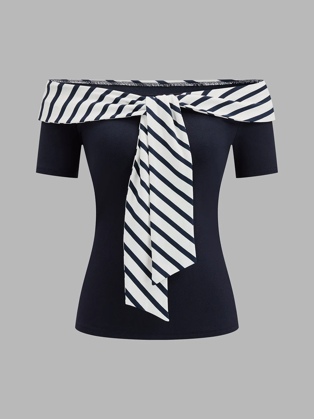 Nautical Tie Detail Short Sleeve Top sold by COMMENSE product image thumbnail 4