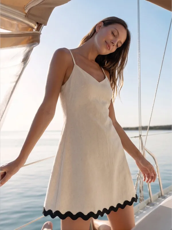 Scalloped Hem Cotton Linen Slip Mini Dress made by COMMENSE