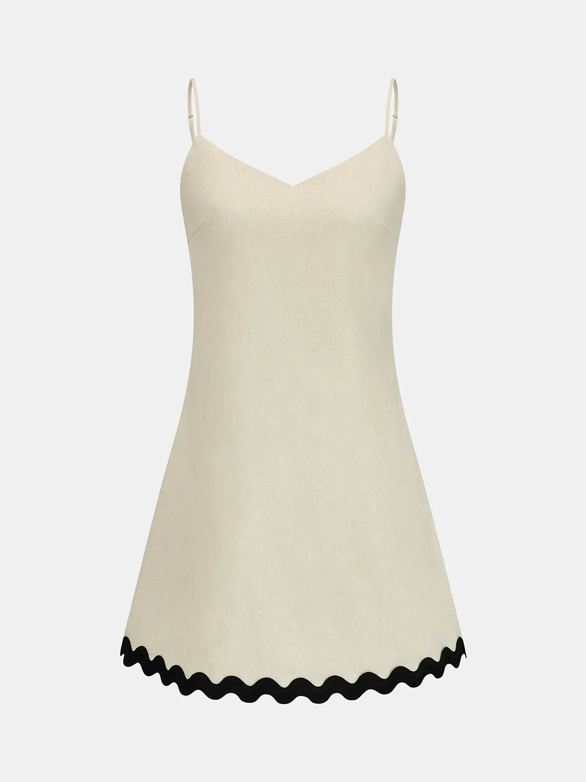 Scalloped Hem Cotton Linen Slip Mini Dress sold by COMMENSE product image thumbnail 2