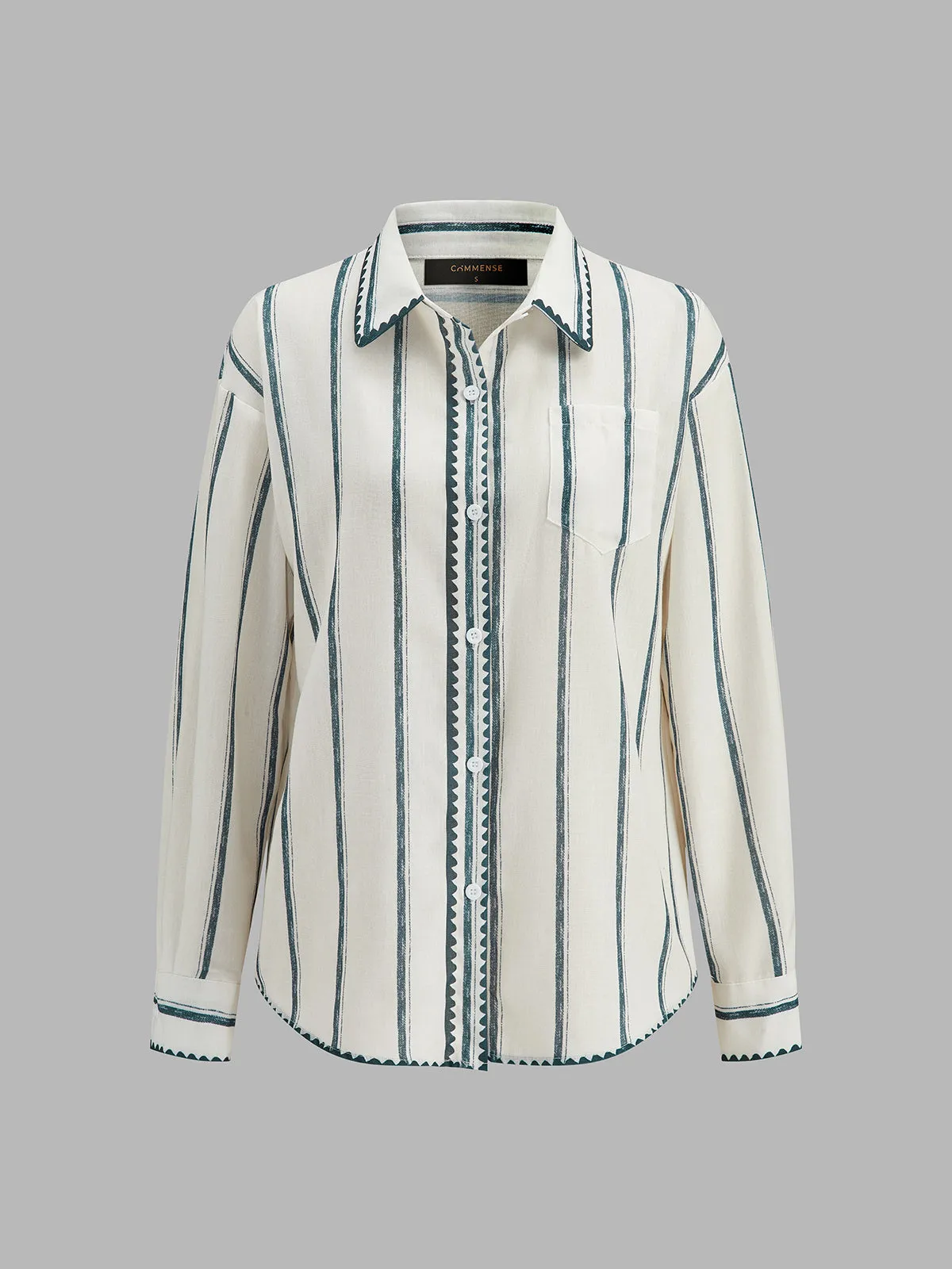 Striped Long Sleeve Cotton Shirt sold by COMMENSE product image thumbnail 3