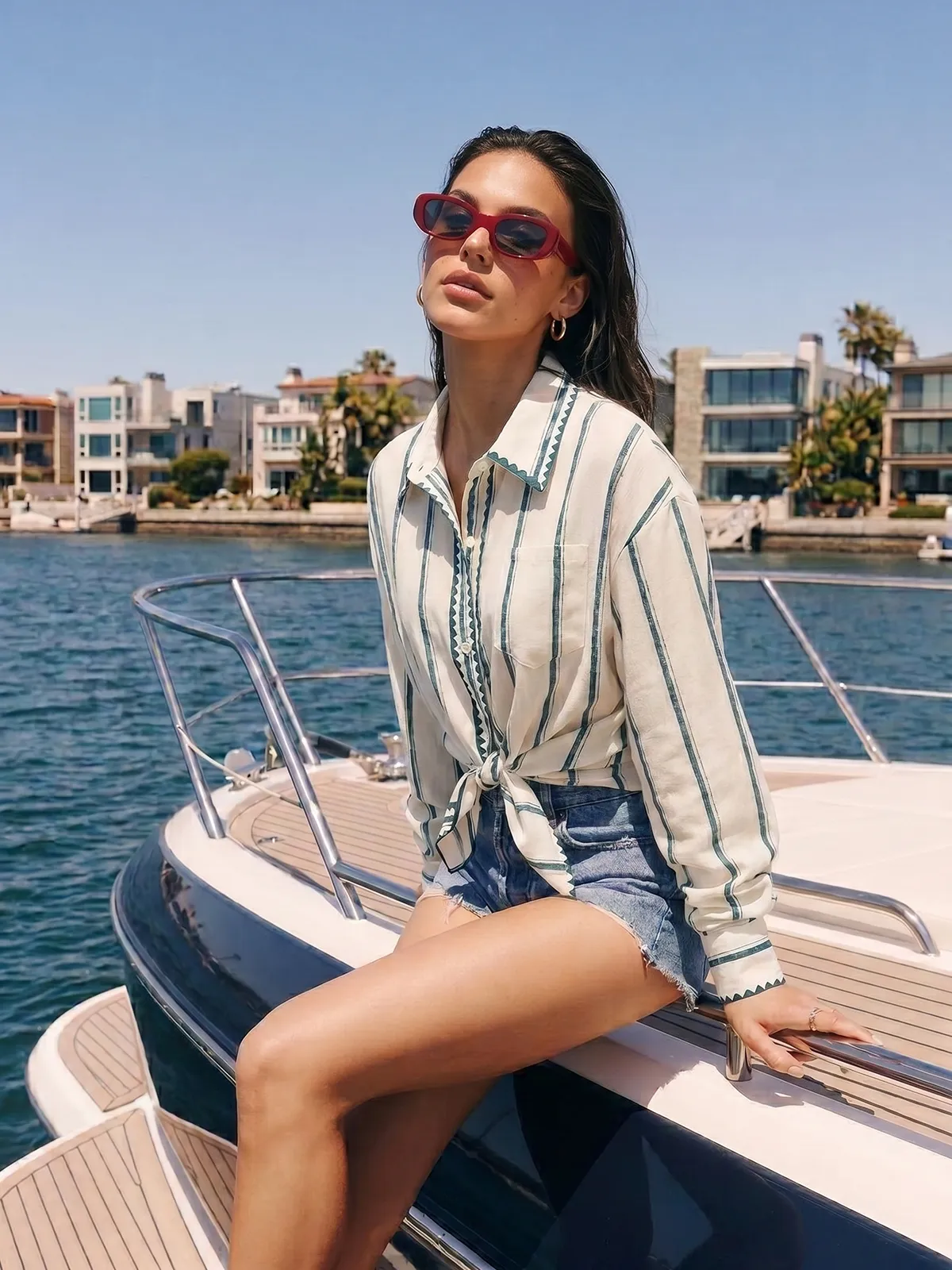 Striped Long Sleeve Cotton Shirt sold by COMMENSE
