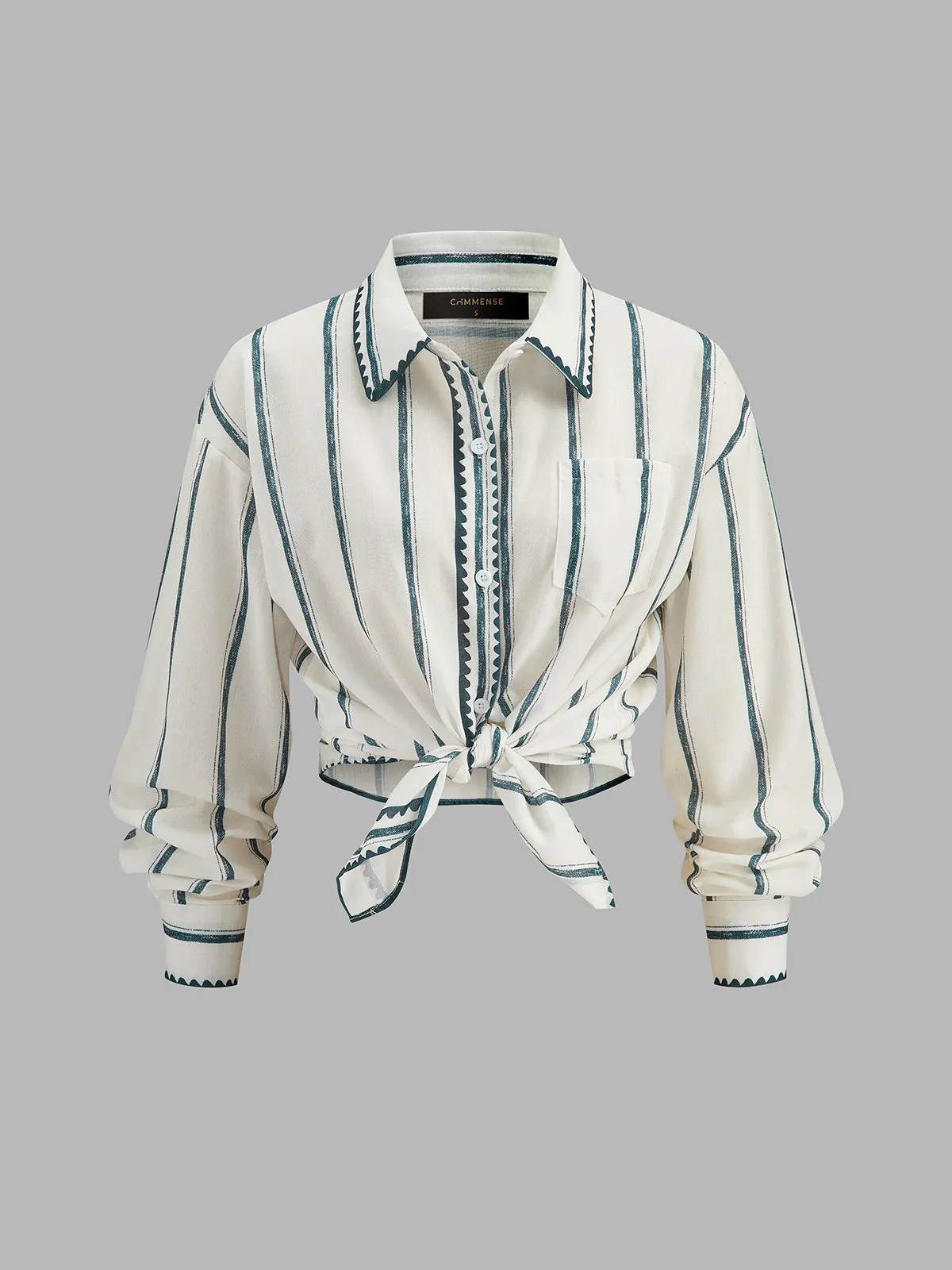 Striped Long Sleeve Cotton Shirt sold by COMMENSE product image thumbnail 2