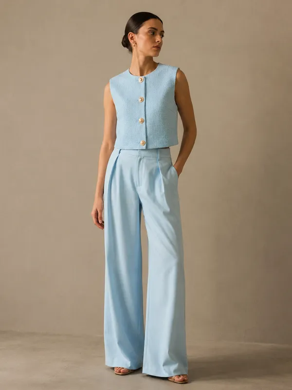 Sleeveless Textured Vest & Pleated Pant Set made by COMMENSE