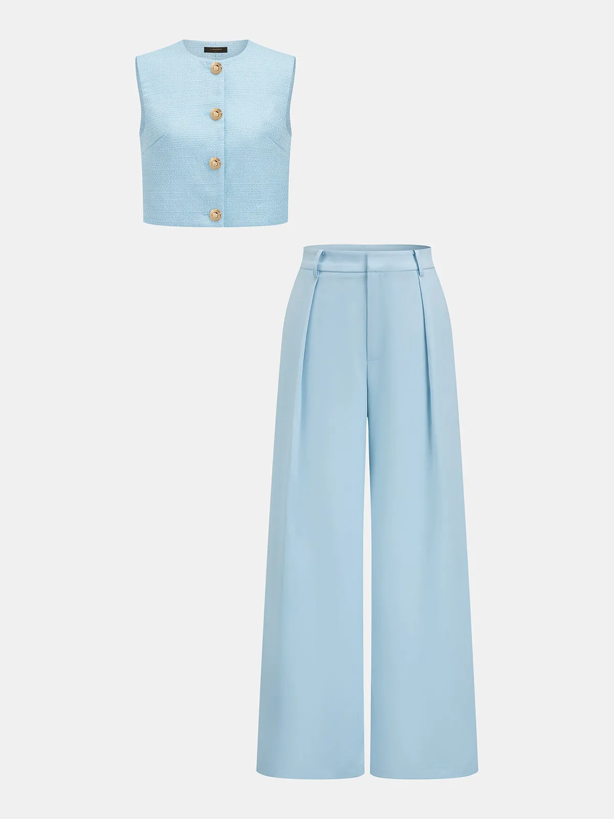 Sleeveless Textured Vest & Pleated Pant Set sold by COMMENSE product image thumbnail 2