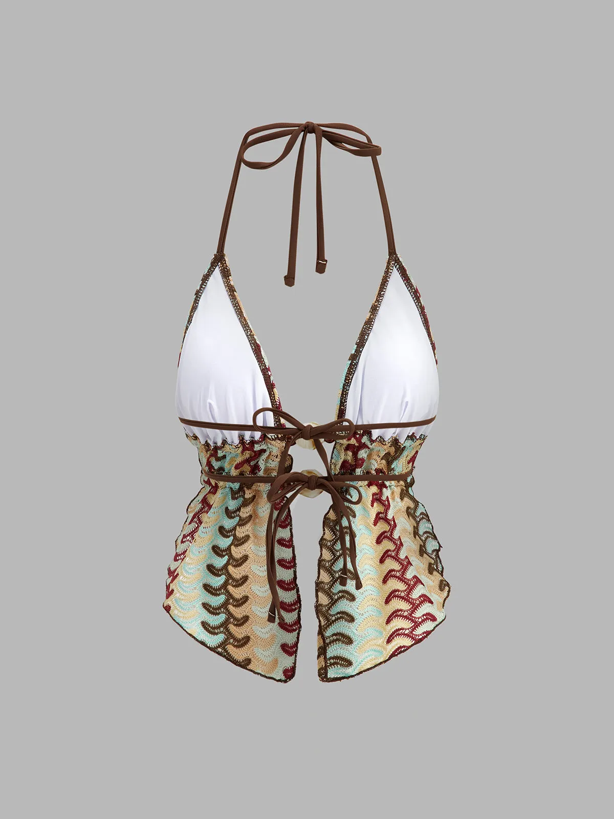 Wave Knit Halter Tie Two Piece Bikini Set sold by COMMENSE product image thumbnail 4