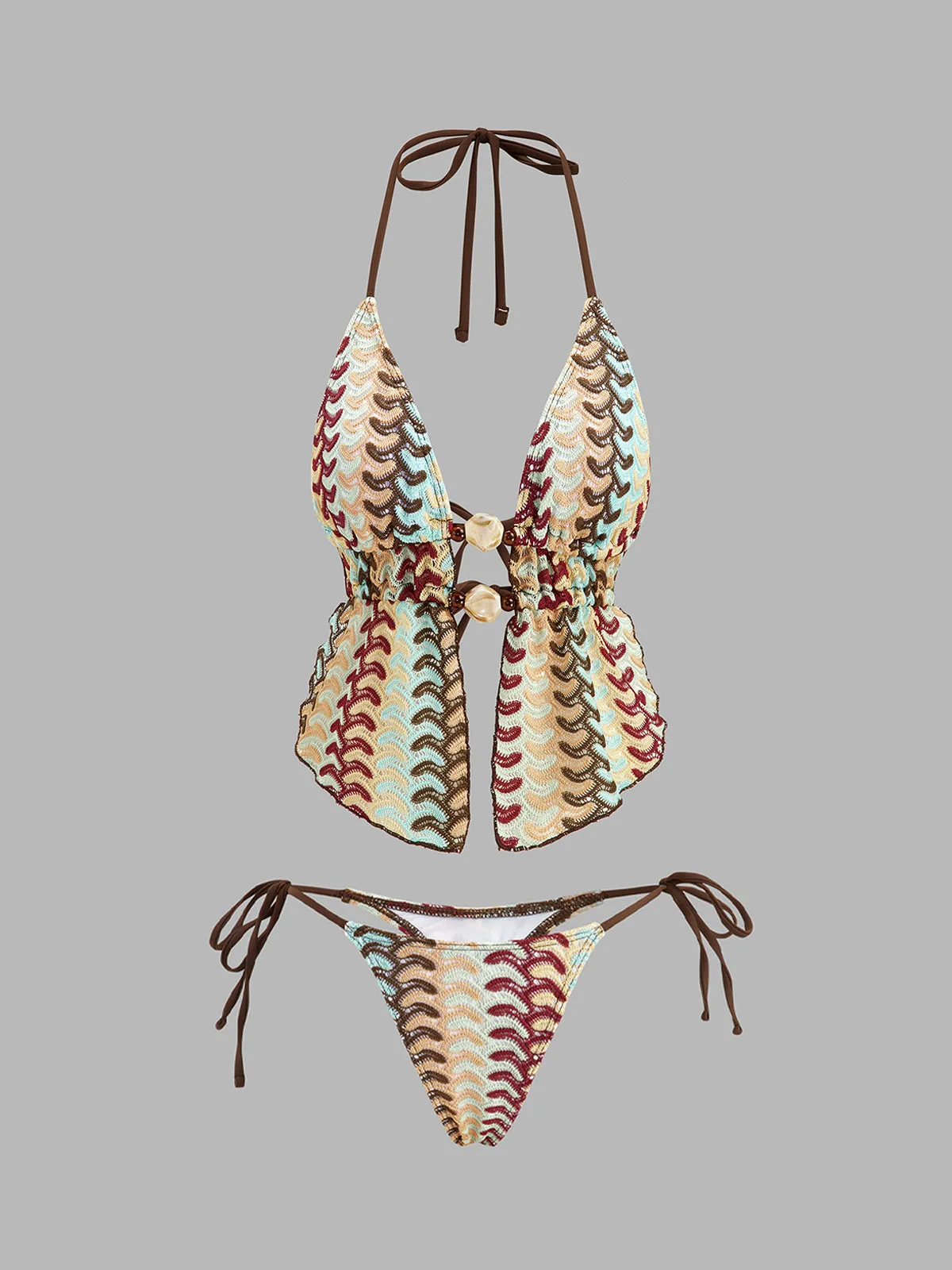 Wave Knit Halter Tie Two Piece Bikini Set sold by COMMENSE product image thumbnail 2