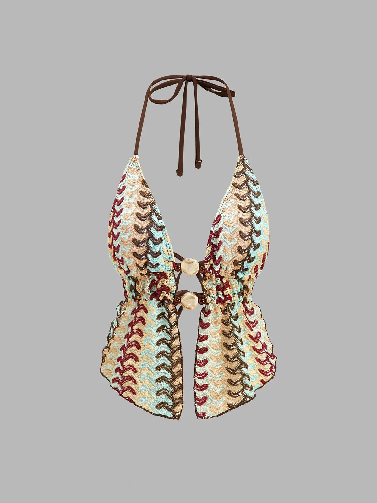 Wave Knit Halter Tie Two Piece Bikini Set sold by COMMENSE product image thumbnail 3