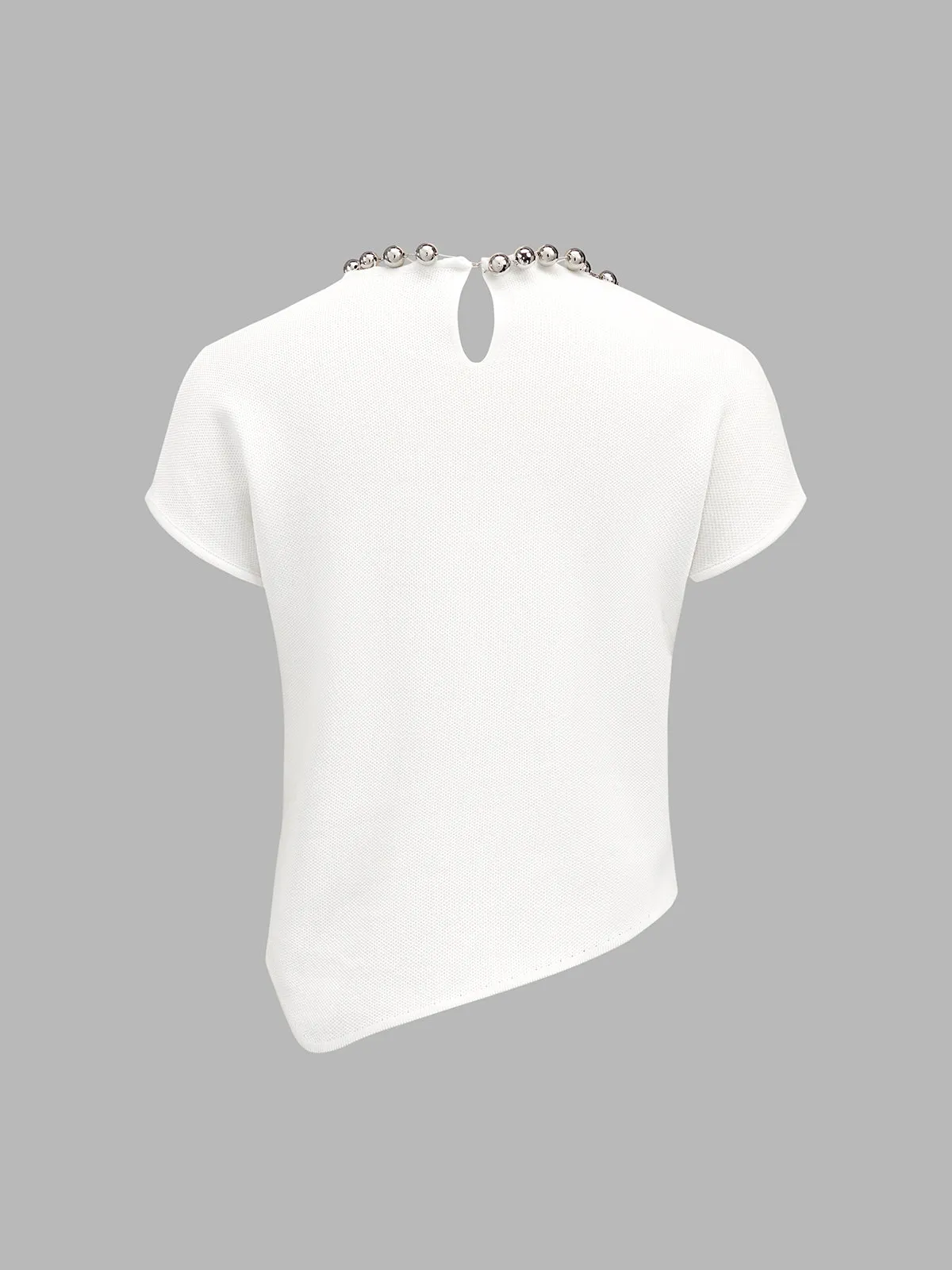 Beaded Collar Asymmetric Hem Top sold by COMMENSE product image thumbnail 2