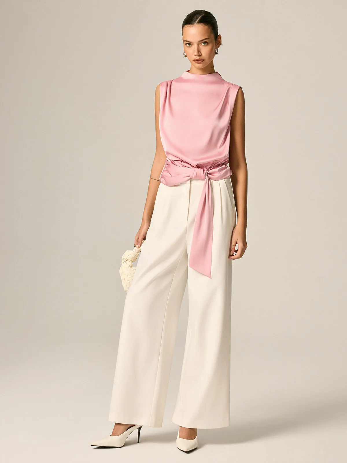 Draped Satin Tie Waist Sleeveless Blouse sold by COMMENSE product image thumbnail 4